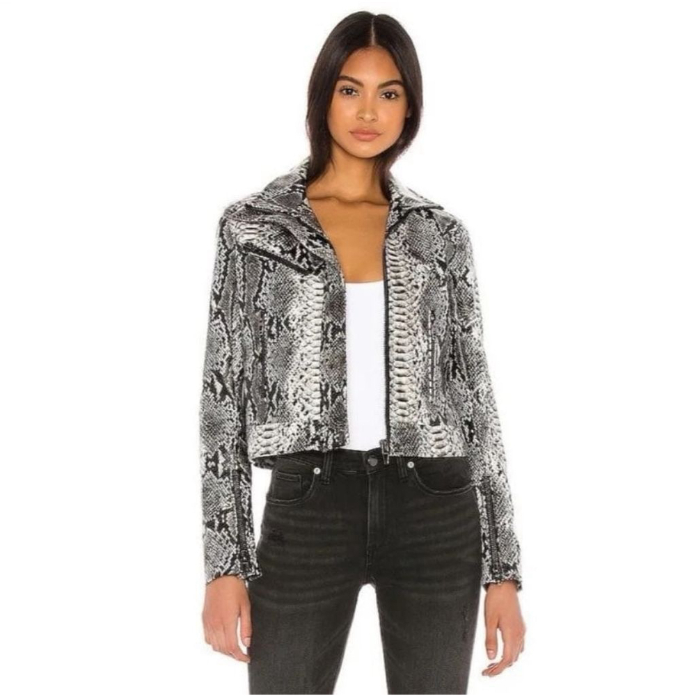 Blank NYC Anaconda Snake Print Jacket black gray faux leather moto womens medium